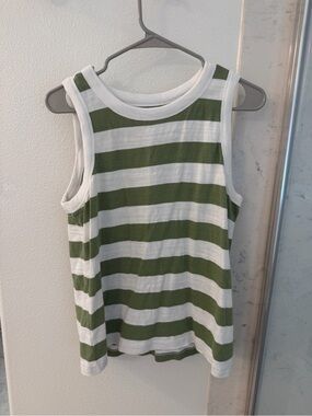 LOFT Green and White Striped Tank Top